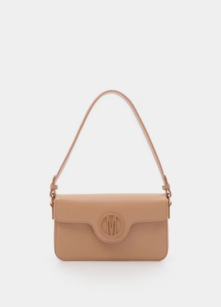 Бежева жіноча сумка багет із довгим ремінцем через плече базова