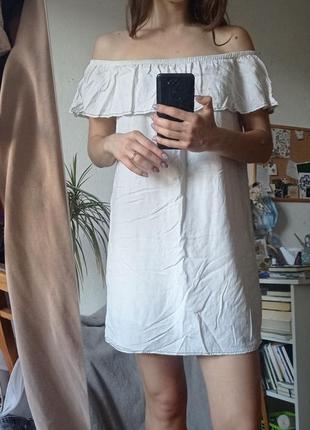 Сарафан молочное белое летнее платье мини с открытыми плечами