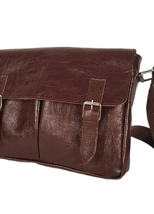 Сумка мужская средняя натуральная кожа с пряжками, коричневая 1730