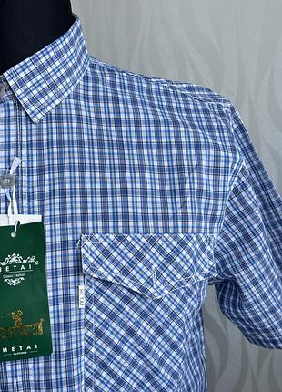 Тонкая мужская летняя рубашка в клетку с коротким рукавом тенниска шведка