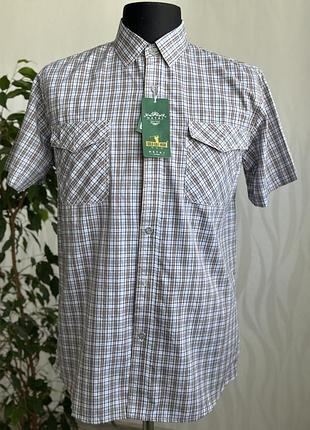 Тонкая мужская летняя рубашка в клетку с коротким рукавом теннисика hetai шведка