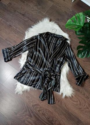 🔥скидка за подписку 🔥 рубашка шелковая от zara, блуза на запах в полоску.