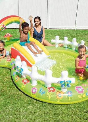 🪴надувной игровой центр - бассейн  🏊‍♀️"мой сад" с горкой и распылителем ⛲️