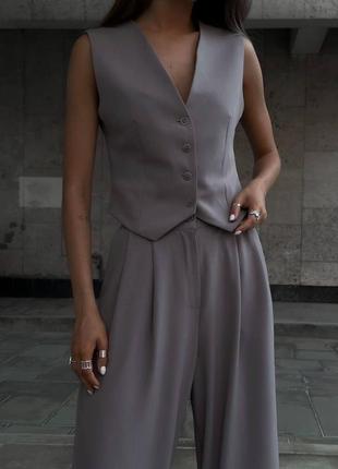 Серый и синий женский классический брючный костюм брюки+жилетка костюм ...