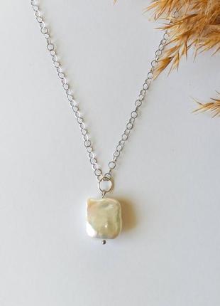 Кулон перл барочний (квадрат) на ланцюжку xuping jewelry родій, d-17мм+- l-44см