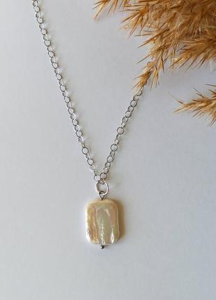 Кулон перли барочні (прямокутники) на ланцюжку xuping jewelry родій, d-20мм+- l-44см