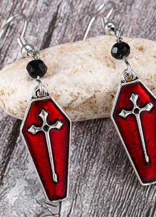 (1519) новые серьги с крестом вампира из красной тряпки, длинные висячие серьги в стиле панк-гот