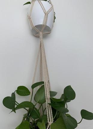 Кашпо для квітів в техніці макраме для 2 вазонків довнга підвіска для рослин в стилі бохо макраме5 фото