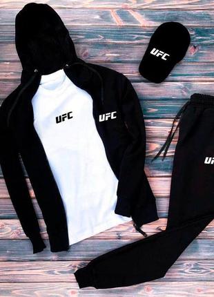 Худи зипер + футболка + спортивные штаны + кепка спортивный костюм высокого качества весна с ufc принтом черный4 фото