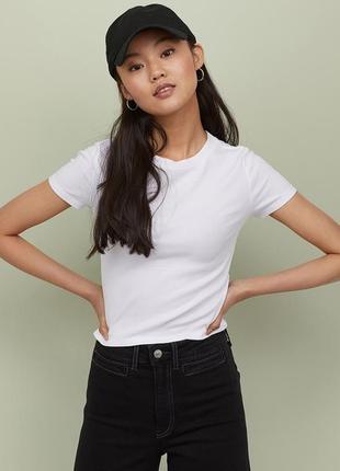 Новая укороченная хлопковая футболка в рубчик h&m