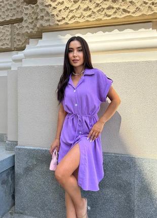 Платье женское короткое мини легкое льняное повседневное базовая черная голубая лиловая розовая на лето плата батал нарядная