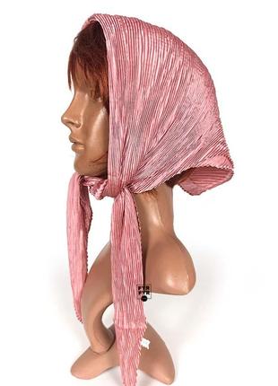 Платок шелковый гофрированный однотонный розовый новый качественный