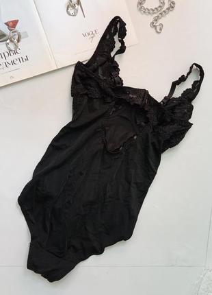 Женское чёрное кружевное боди ◾5 фото