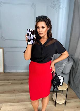 Юбка женская короткая мини праздничная до колена нарядная летняя на лето деловая легкая черная, красная базовая юбка повседневная батал большого размера