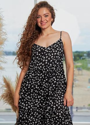 Сарафан жіночий літній, з натуральної тканини, штанельний, чорний