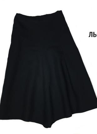 Льняна спідничка міді з ассиметричним низом