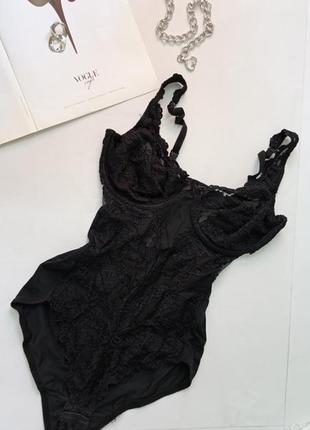 Женское чёрное кружевное боди ◾1 фото