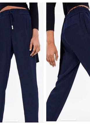 Легкие штаны джоггеры zara р. l темно-синего цвета, на резинке, спортивные