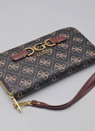 Гаманець жіночий коричневий guess модний гаманець із ремінцем брендовий гаманець на блискавці в подарунковій упаковці