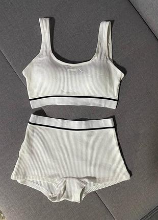 Безшовна білизна комплект рубчик топ і шортики боксери 5 кольорів