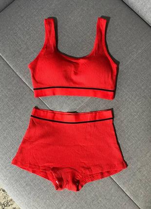 Безшовна білизна комплект рубчик топ і шортики боксери 5 кольорів