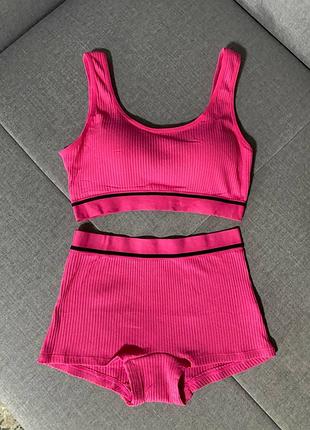 Безшовна білизна комплект рубчик топ і шортики боксери 5 кольорів