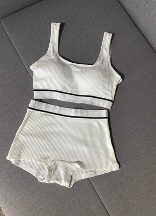 Безшовна білизна комплект рубчик топ і шортики боксери 5 кольорів