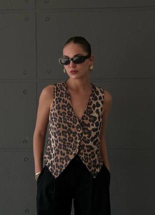 Лляний леопардовий жилет турецького виробництва жіночий ефектний жакет з льону туреччина