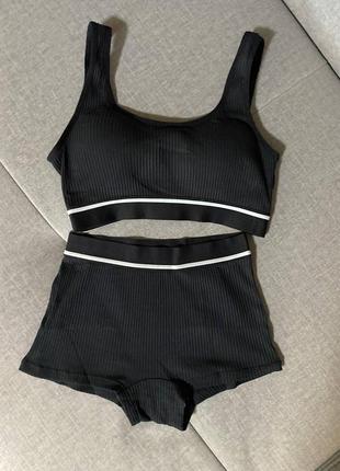 Безшовна білизна комплект рубчик топ і шортики боксери 5 кольорів