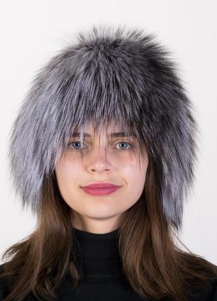 Женская меховая шапка снопик из меха чернобурки