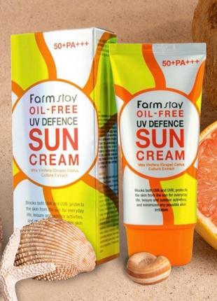 Сонцезахисний знежирений крем farmstay oil-free uv defence sun cream spf 50+ pa+++ 70 мл