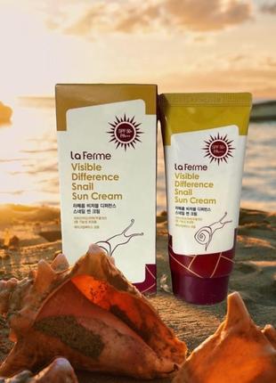 Сонцезахисний крем з екстрактом равлика farmstay la ferme visible difference snail sun cream spf50+ pa+++