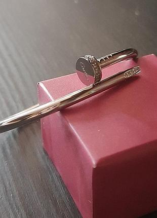 Браслет цвяха, у стилі карт'є, під срібло, з камінням, біла позолота