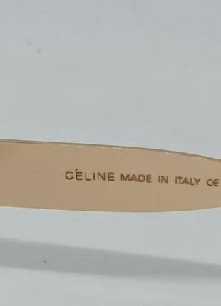 Очки в стиле celine женские солнцезащитные ромбовидные коричнево голубой градиент в золотом металле6 фото