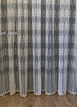 Тюль сетка фатин основа крем с вышивкой двух цветов крем/золото