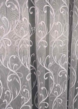 Тюль льон бамбук білого кольору з легким узором по всій висоті