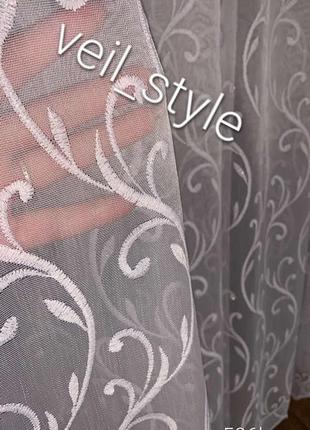 Тюль льон бамбук білого кольору з легким узором по всій висоті