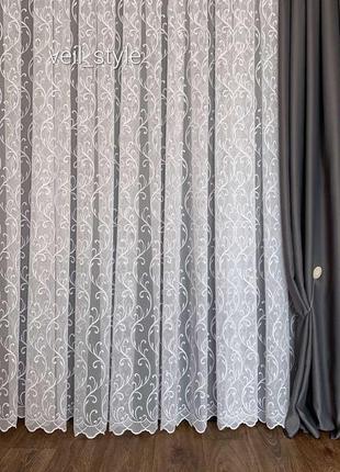 Тюль льон бамбук білого кольору з легким узором по всій висоті