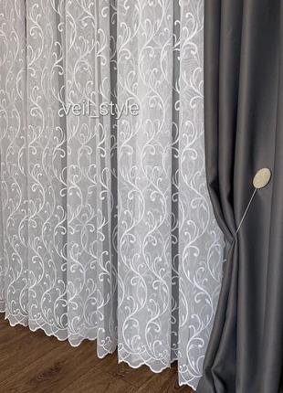 Тюль льон бамбук білого кольору з легким узором по всій висоті