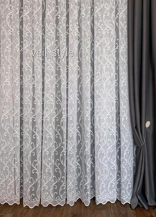 Тюль льон бамбук білого кольору з легким узором по всій висоті