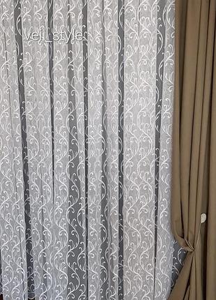 Тюль льон бамбук білого кольору з легким узором по всій висоті