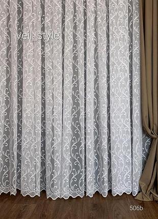 Тюль льон бамбук білого кольору з легким узором по всій висоті