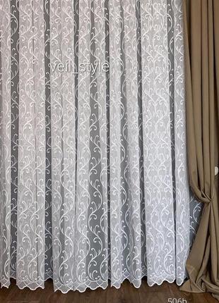 Тюль льон бамбук білого кольору з легким узором по всій висоті