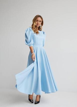 Сукня блакитна святкова міді пишна спідниця сонце ☀️ спинка на гудзиках 🦪 преміум якість