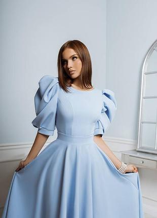 Сукня блакитна святкова міді пишна спідниця сонце ☀️ спинка на гудзиках 🦪 преміум якість