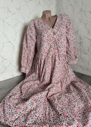 Плаття довге/ мідібавовна бежеве у квітковий принт, 54 р.