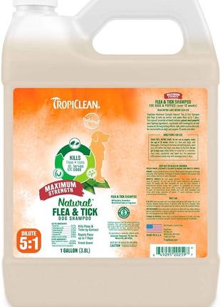 Натуральний шампунь захист від бліх і кліщів для собак tropiclean (тропіклін) гвоздика та лемонграс 3.8 л