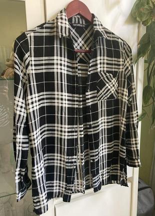 Terranova xxs/xs/s идеальная легкая черная белая в клетку рубашка сорочка длинный рукав с разрезами на боках