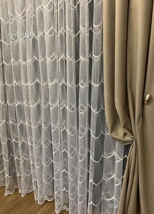 Тюль сетка фатин белая с абстрактным узором высота 310 см