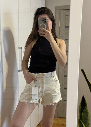 Zara 36 s шорты джинсовые беж рваные новые